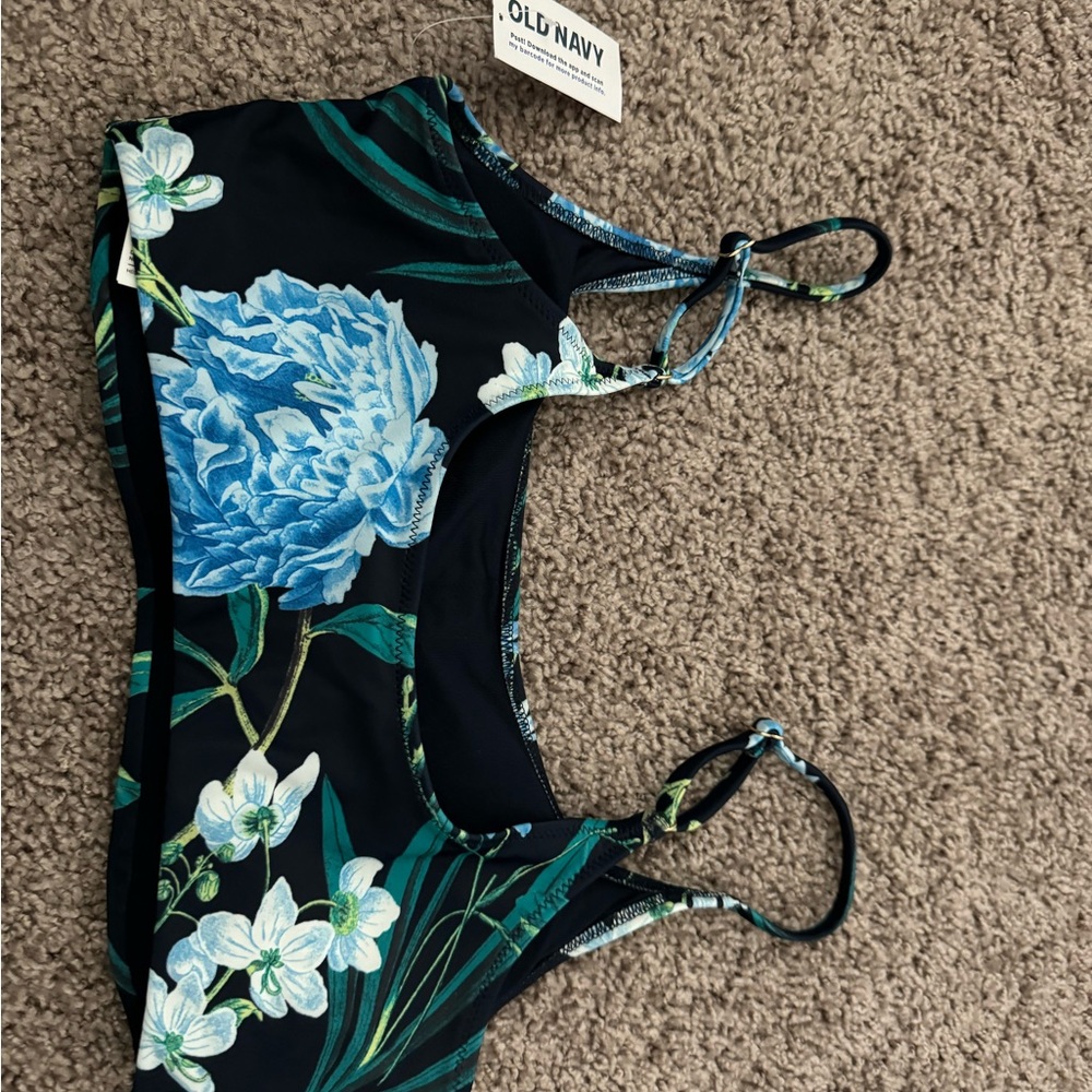 Old Navy Black and Blue Floral Bikini Top